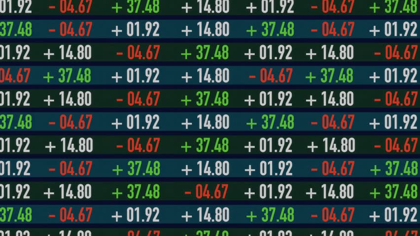 Numbers of data price moving plus and minus financial stock economy market screen display investment trading.