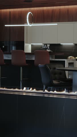 An elegant and modern kitchen featuring minimalist flames for a stylish cooking space. Vertical video