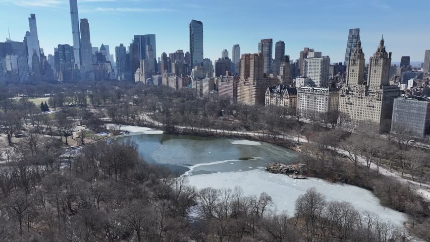 Central Park At Manhattan In New York United States. Downtown City. Leisure Park Landscape. Central Park At New York United States. Metropolitan District. Winter Scenery.