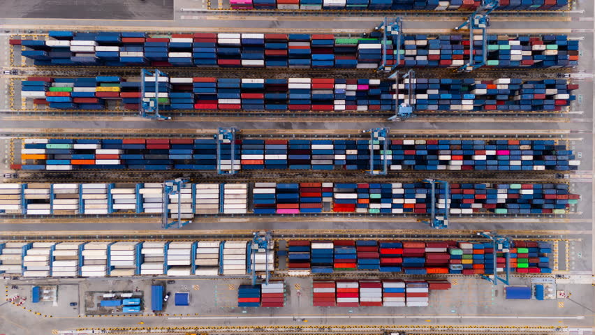 Container terminal workflow timelapse hyperlapse, international shipping logistics, global trade, and importexport activities, Port Klang, Malaysia