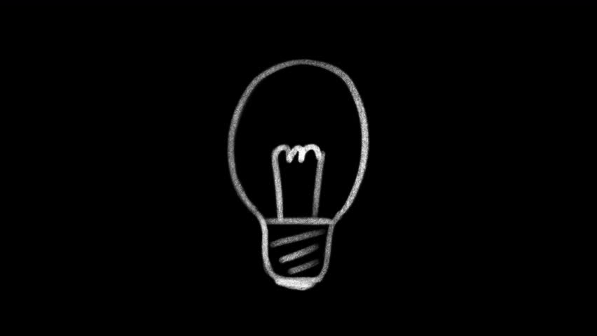 Hand drawn animated doodle of light bulb. Video clip with alpha channel.