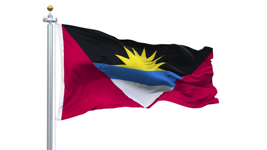 Antigua and Barbuda flag waving looping with transparent background, with alpha matte layer for transparency in the background.