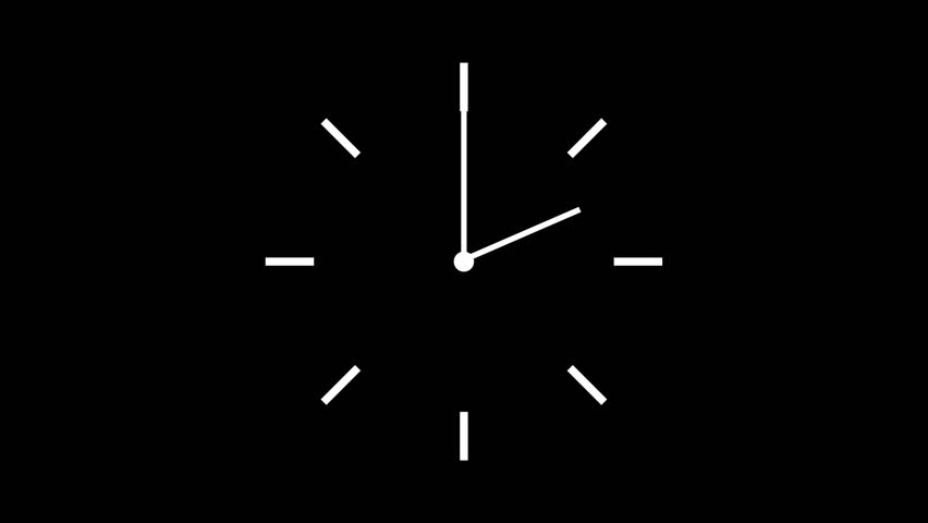 animation clock isolated on black background.clock go fast and speed up time symbolizing urgency and time passage	
