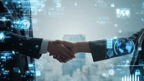 Group of business people shaking hands and digital technology concept - Powered by Shutterstock - Get 15% off with code: PIKWIZARD15