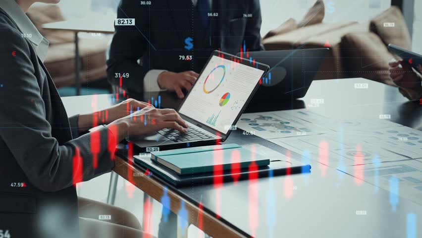 Group of business people meeting and financial technology concept