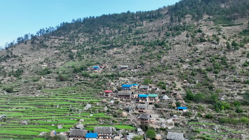 Kids playing and enjoying in rural life Nepal. Mountain life of Nepali people