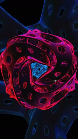 Flying through a lowpoly organic tunnel. Seamless vertical video neon retro futuristic animation