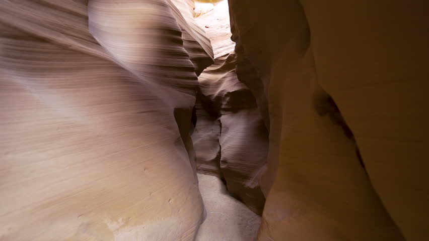 POV walking through narrow slow canyon in Arizona, USA