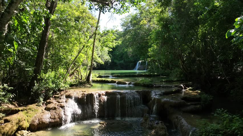 Bonito in Mato Grosso do Sul, waterfalls, rivers, nature destinations. Aerial view.