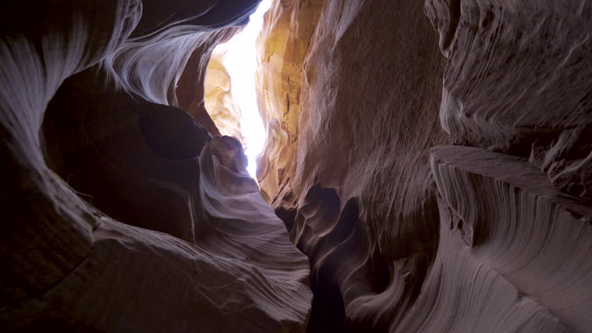 POV walking through narrow slow canyon in Arizona, USA