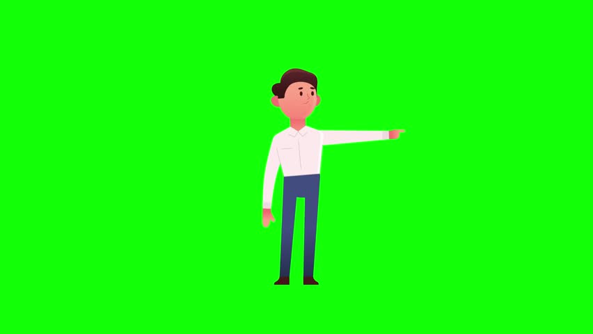 3D green screen animation of male character Jon pointing with a sad expression. Ideal for digital assets, emotional content, presentations, and explainer videos.