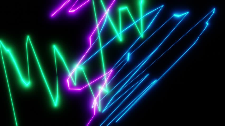 Bright neon lighting angular lines. Dynamic animated background