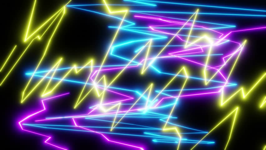 Bright neon lighting angular lines. Dynamic animated background