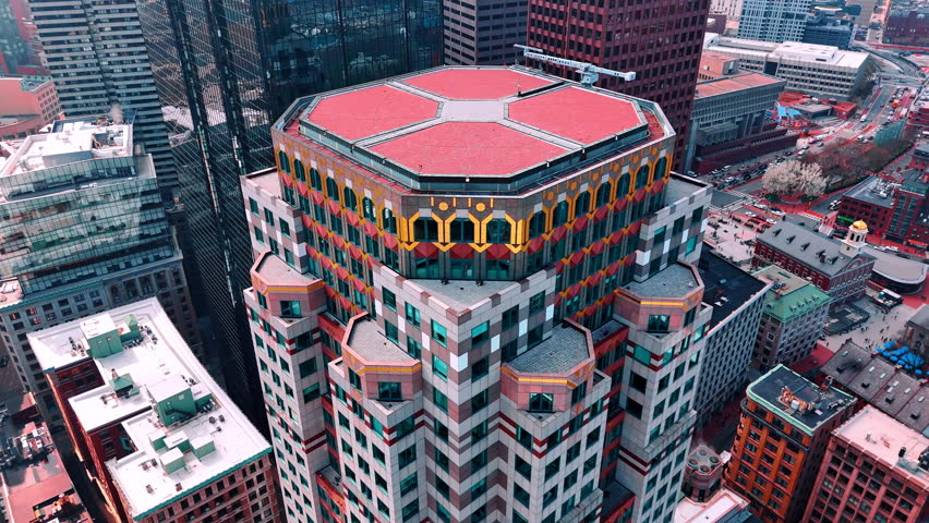 Red roof of the beautiful building of State Street in Boston, Massachusetts, USA.