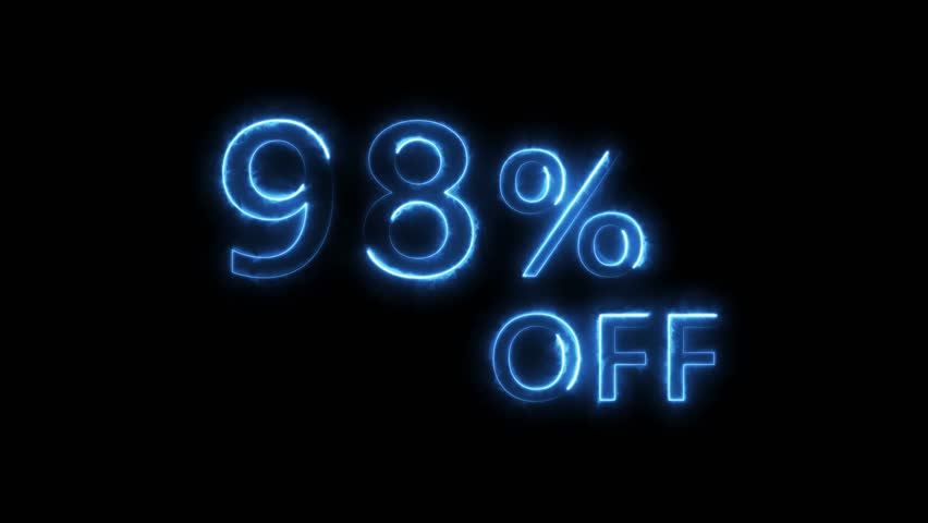 Mega Sale. Glowing Neon percent sign on black background.