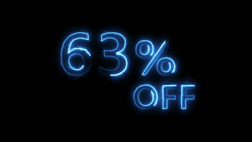 Mega Sale. Glowing Neon percent sign on black background.