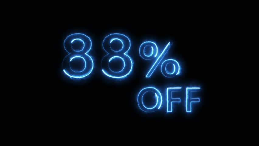 Mega Sale. Glowing Neon percent sign on black background.