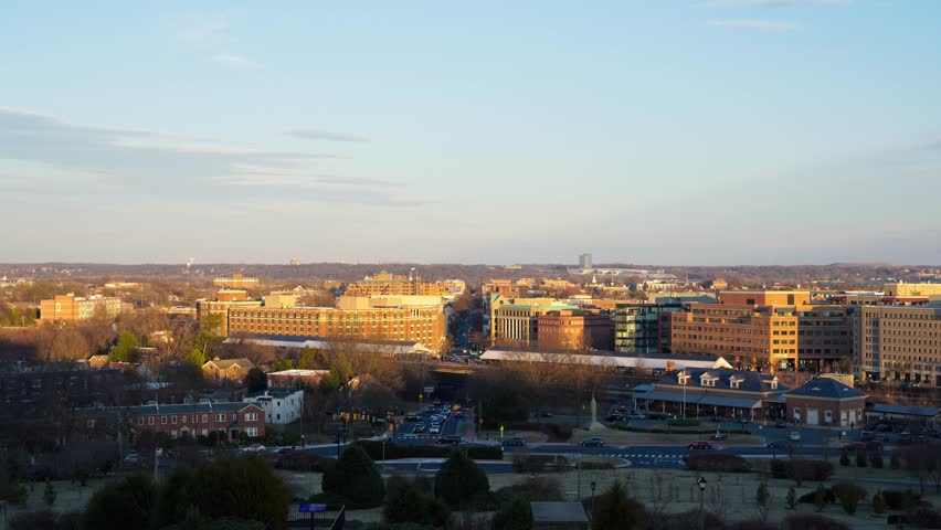 Elevated Sunset 4k video of the downtown Alexandria Skyline.