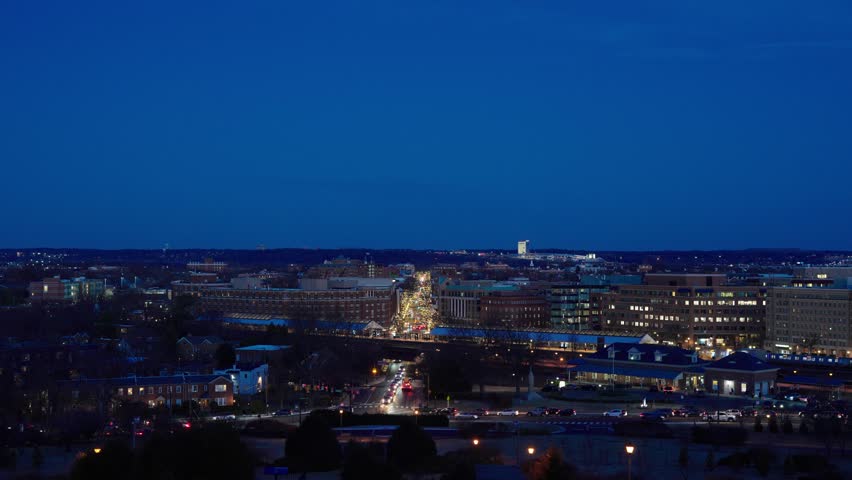 Elevated Nightime 4k video of the downtown Alexandria Skyline.
