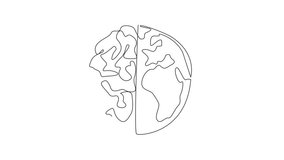 World Logic Day. Animated self drawing of one continuous line drawing of half part of world map globe and half part of human brain. Creative critical thinking. Full length single line animation - Powered by Shutterstock - Get 15% off with code: PIKWIZARD15
