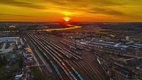Sunrise timelapse rail transport hub railway station Jelgava Latvia, aerial view - Powered by Shutterstock - Get 15% off with code: PIKWIZARD15