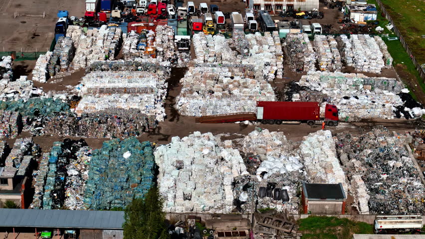 Drone shot of a site where rubbish is gathered for recycling or energy production