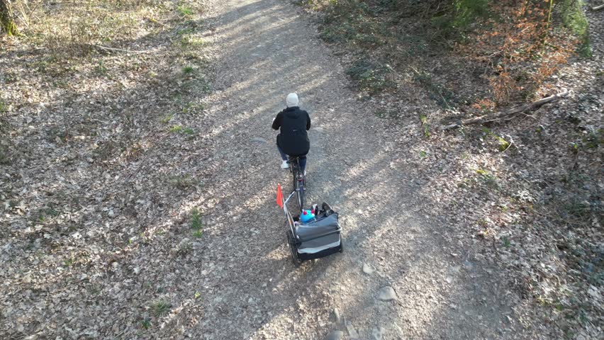 Father Riding Bike with Child Trailer in Nature – Active Family Lifestyle Outdoors