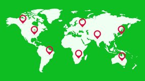 Animated World Map Banner with Location Pins. Global Navigation, Travel, Geolocation, and International Import Export Concept in Modern Style on Green Background - Powered by Shutterstock - Get 15% off with code: PIKWIZARD15