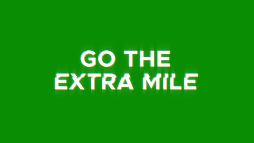 go the extra mile text animated word with retro glitch effect. 4k Stream footage animation for video transitions on Black and white Background