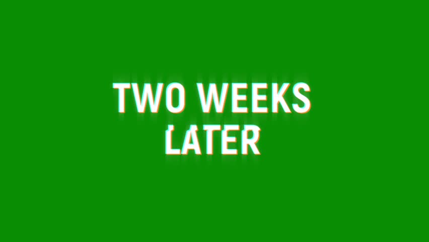 two weeks later text animated word with retro glitch effect. 4k Stream footage animation for video transitions on Black and white Background
