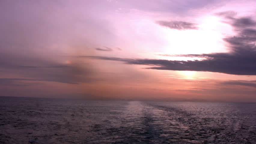 Red Sunset. View from the stern of a cruise ship