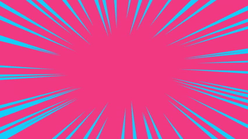 Anime style blue and pink background. Manga style blue fast comic speed lines flash animation on pink background