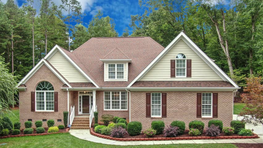 Residential American Single story  4 bedroom House with Attic space 3d illustration architectural rendering with stone and siding real estate 
