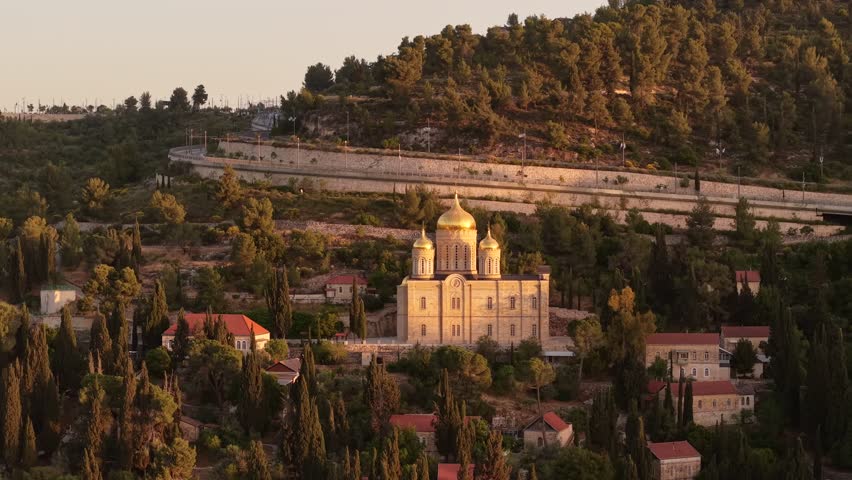 Aerial video above the Princess Elizabeth Church, Ein Kerem, Jerusalem