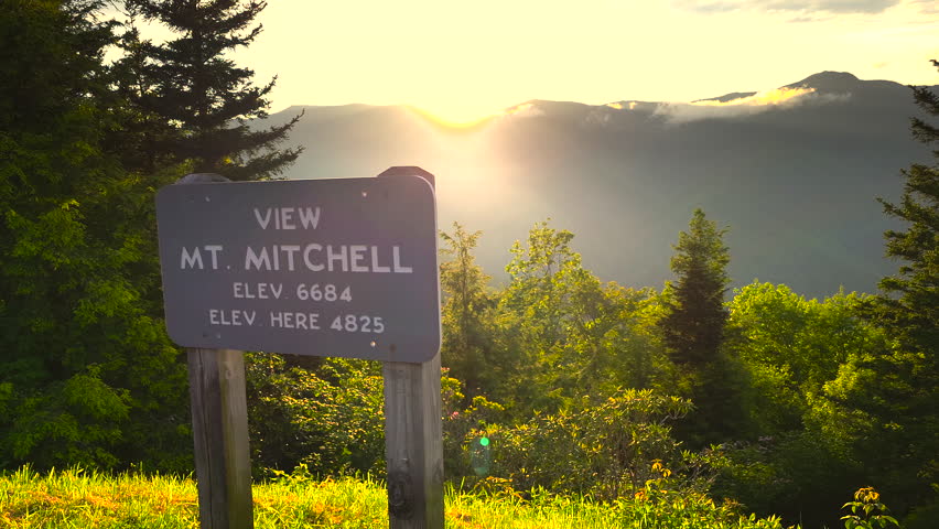 Mount Mitchell overlook on Blue Ridge Parkway. Scenic drive road trip in North Carolina Appalachian mountains