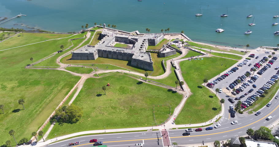 St Augustine, Florida. Historic fort Castillo de San Marcos, National Monument open to public, travel destination for families and tourists on vacation in Florida.