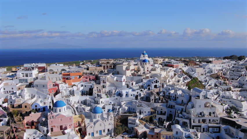 Embark on an adventure to explore breathtaking drone views of Santorin, a renowned Greek destination famous for its iconic architecture and stunning seascapes that attract countless visitors each year