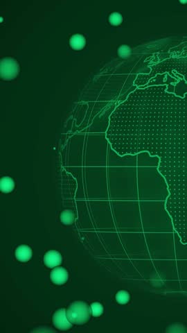 Abstract tech earth globe made of colorful particles. Digital world map animation for futuristic visuals and global network concepts.