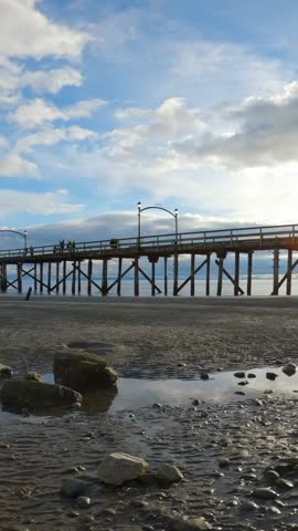 People Enjoying Sunset Walk on White Rock Pier, BC, Canada