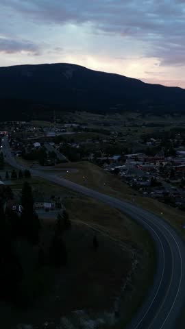 Aerial View of Small Town at Dusk in BC, Canada