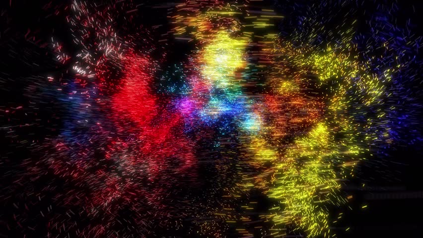 Sparks carried by the wind swirl and sparkle in space, twisting into a spiral, creating a tornado.
