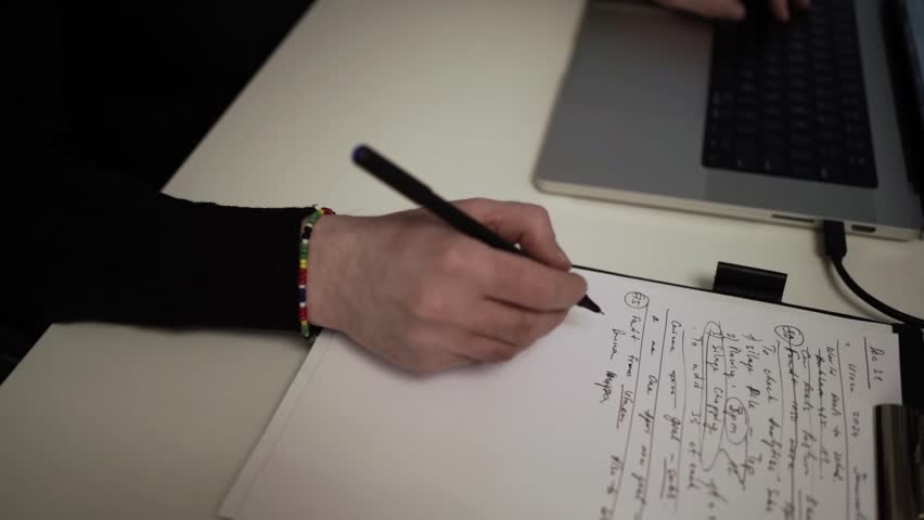 Man Journaling and Working on Laptop - Focused Handwriting in a Notebook to Self-Help During Depression