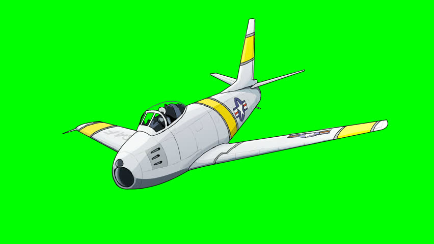 F 86 fighter jet isolated on green screen background.