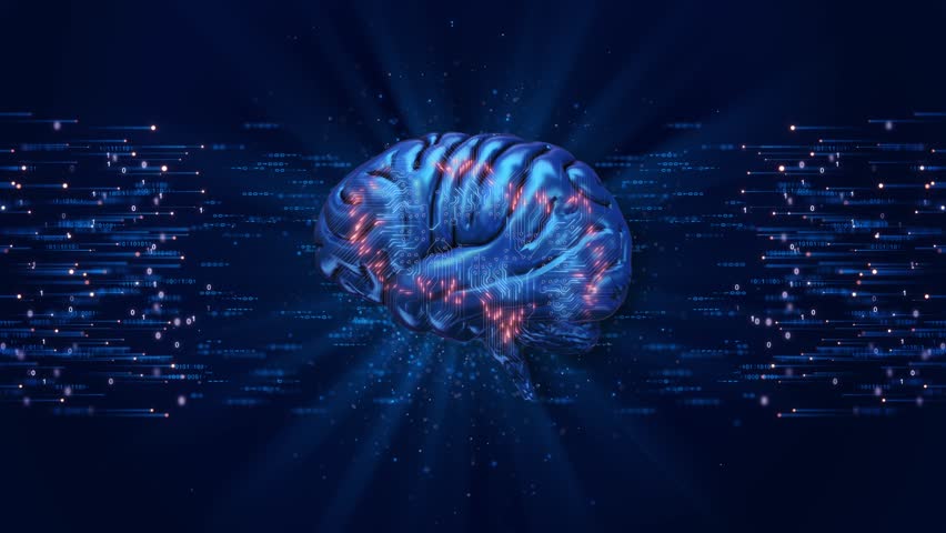 Human mind Technology Artificial Intelligence Programming code AI brain concept. fusion of human intelligence data processing, deep machine learning future of intelligent systems. 3D Illustration