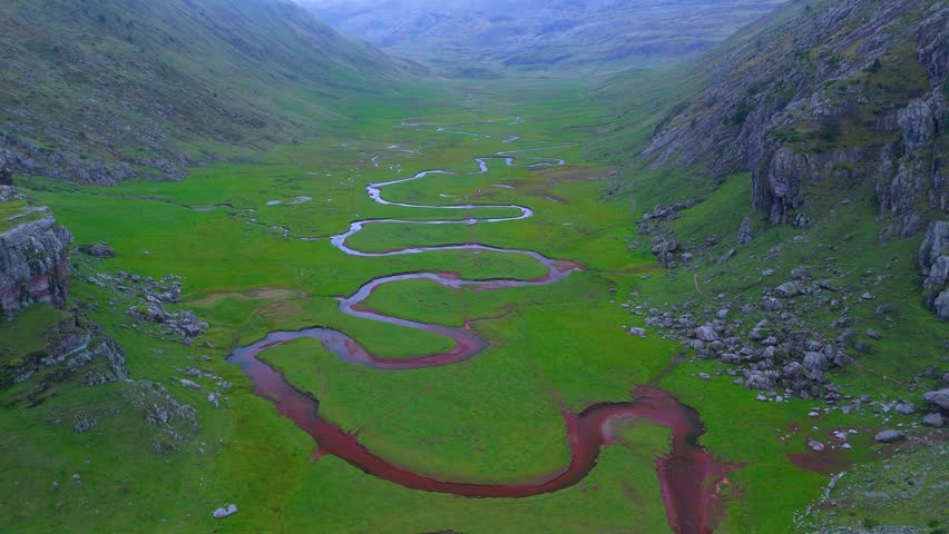 Landscape in the Aguas Tuertas Valley of the Aragón Subordán River in the Western Valleys Natural Park. La Jacetania region. Huesca. Aragon. Spain. Europe.