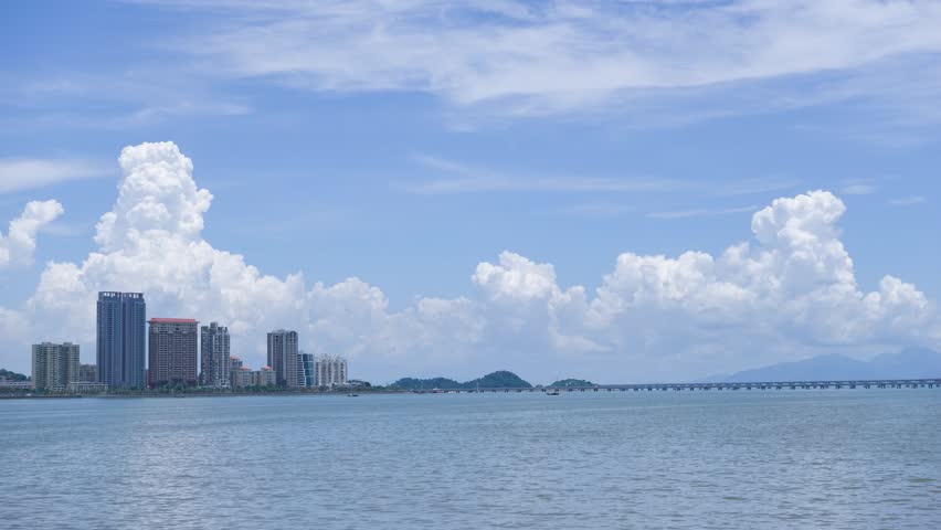 Time lapse of clouds drifting over the sea in Zhuhai