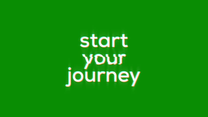 start your journey glitch abstract text digital 3D cinematic title on black white background. glitch effect word video animation