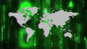matrix glitch animated screen background, world map atlas icon sign symbols. Fast massive invasion of AI artificial intelligence development program. Vector animation, motion graphic footage. - Powered by Shutterstock - Get 15% off with code: PIKWIZARD15