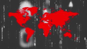 matrix glitch animated screen background, world map atlas icon sign symbols. Fast massive invasion of AI artificial intelligence development program. Vector animation, motion graphic footage. - Powered by Shutterstock - Get 15% off with code: PIKWIZARD15