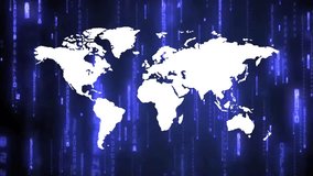 matrix glitch animated screen background, world map atlas icon sign symbols. Fast massive invasion of AI artificial intelligence development program. Vector animation, motion graphic footage. - Powered by Shutterstock - Get 15% off with code: PIKWIZARD15